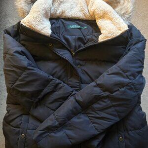 Women's Ralph Lauren Faux Fur Hooded Puffer Coat-Down-Blue-XL-Short length